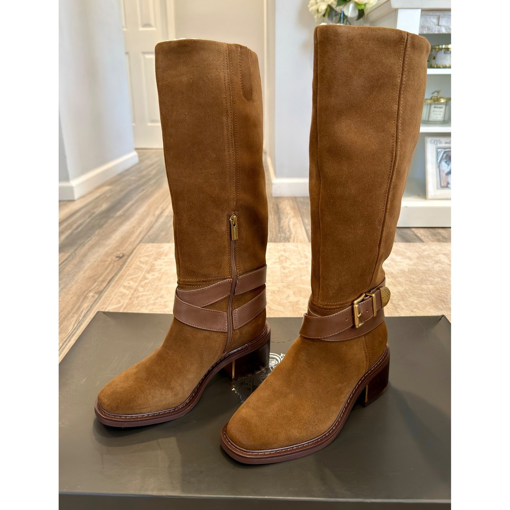 NIB Vince Camuto Gini Reishi Suede Shearling Lined Riding Boots 7M.